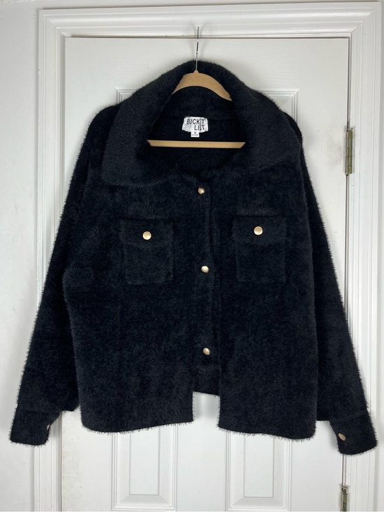 BUCKETLIST Jackets & Blazers - Bucket List Black Fuzzy Plush Soft Snap Front Coat Jacket Sz M